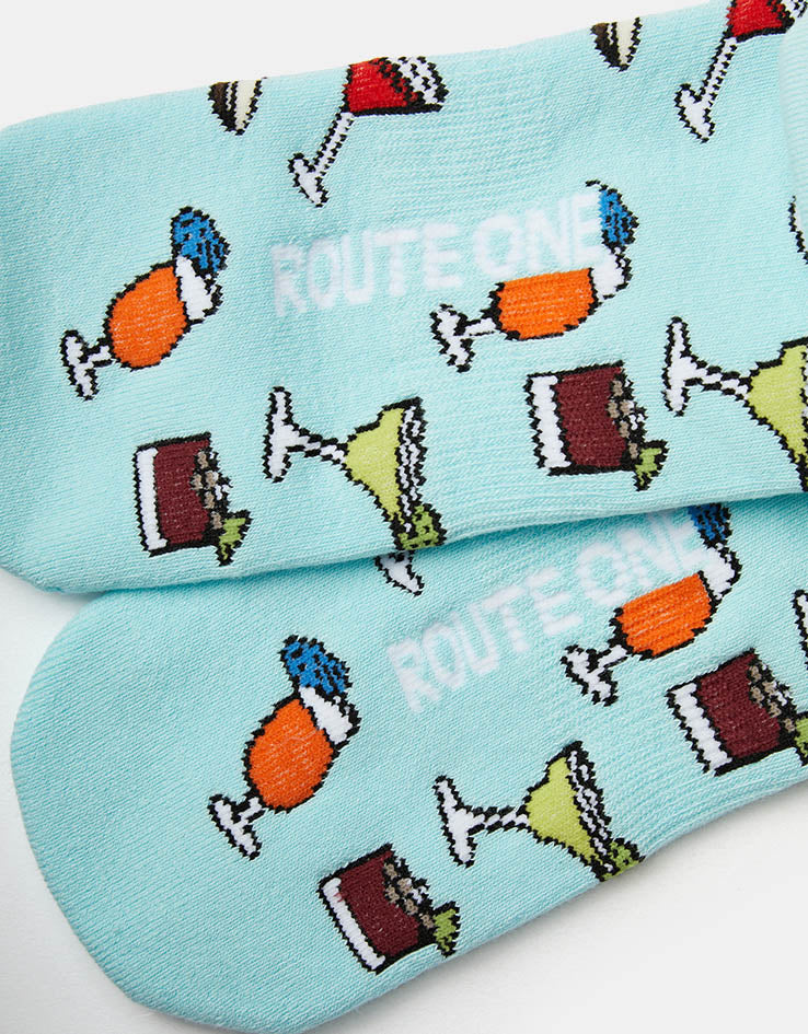 Route One Cocktails Crew Socks - Light Blue