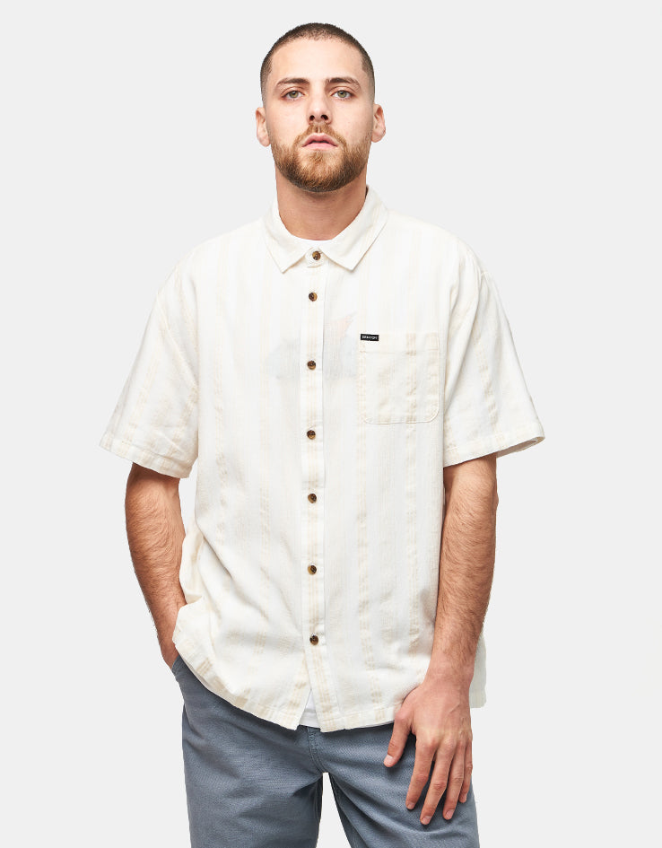 Brixton Cru Striped Dobby S/S Shirt - Off White