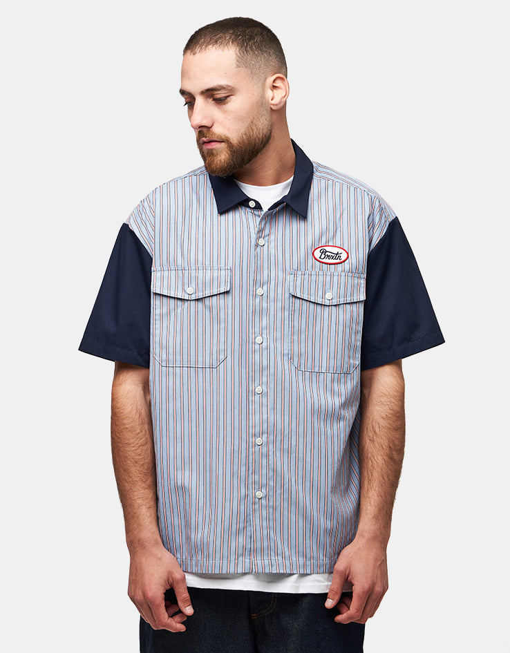 Brixton Builders Olson S/S Shirt - Blue Aura Stripe