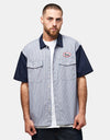 Brixton Builders Olson S/S Shirt - Blue Aura Stripe