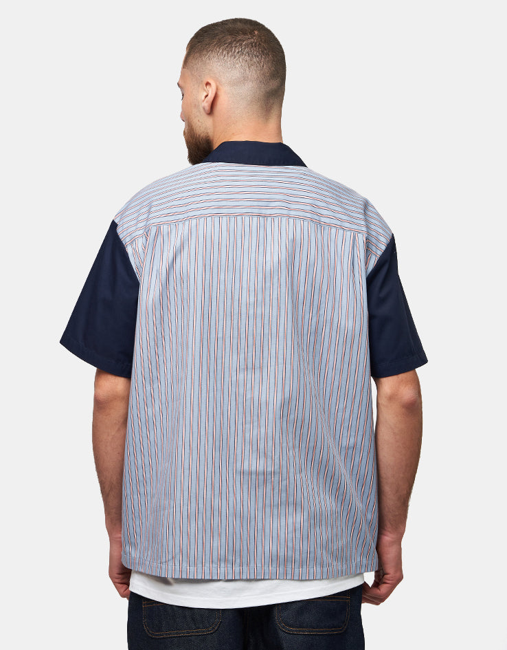 Brixton Builders Olson S/S Shirt - Blue Aura Stripe