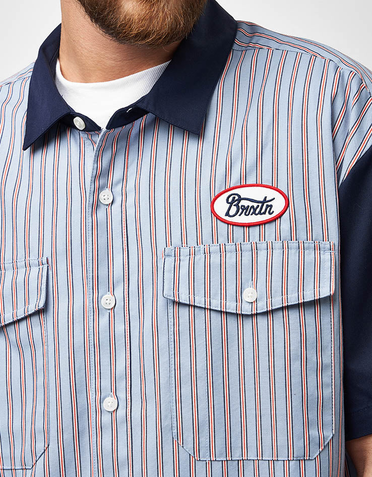 Brixton Builders Olson S/S Shirt - Blue Aura Stripe