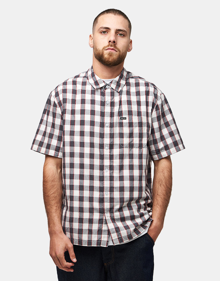 Brixton Cru Plaid S/S Shirt - Black/Off White/Red