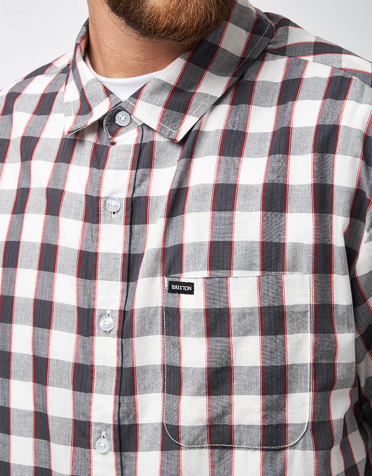 Brixton Cru Plaid S/S Shirt - Black/Off White/Red