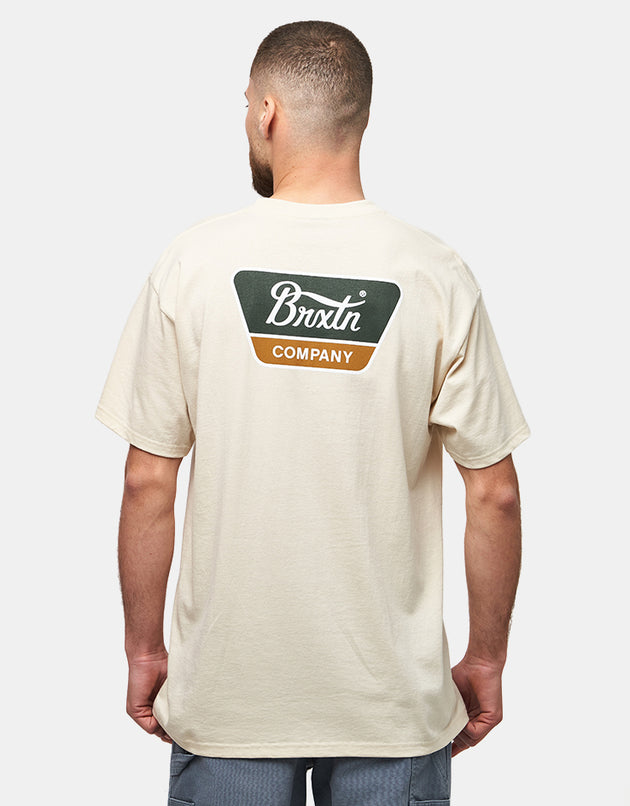 Brixton Linwood T-Shirt - Cream/Dark Green/Metal Bronze