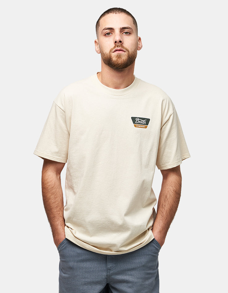 Brixton Linwood T-Shirt - Cream/Dark Green/Metal Bronze