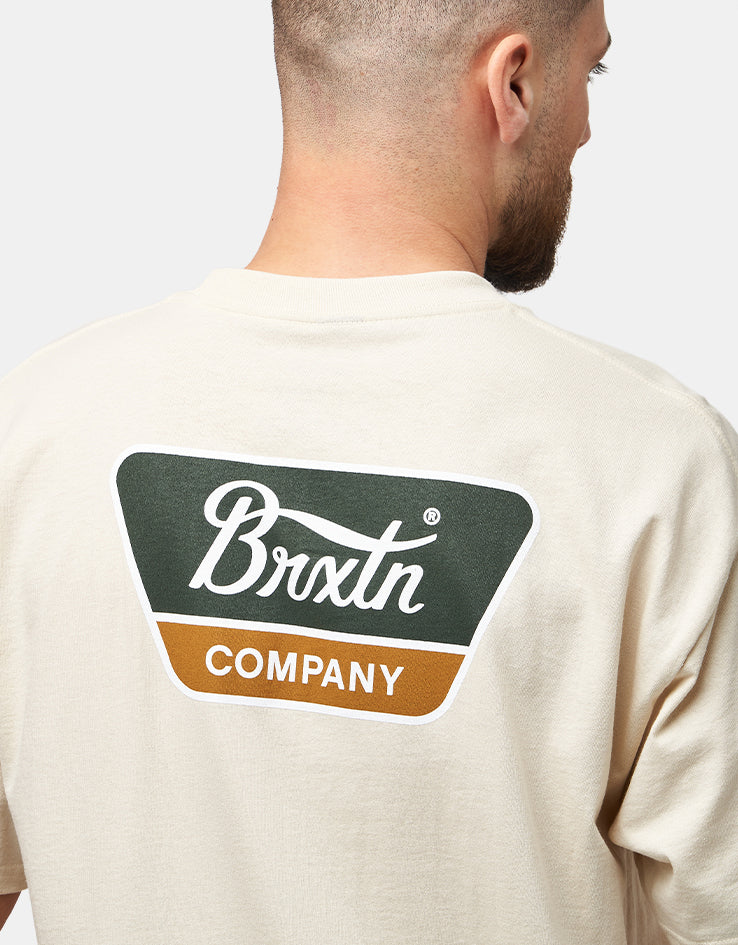 Brixton Linwood T-Shirt - Cream/Dark Green/Metal Bronze