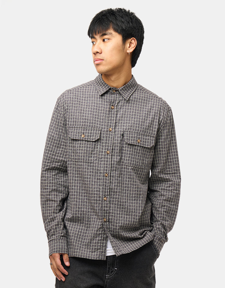 Pass Port Workers Check L/S Shirt - Grey