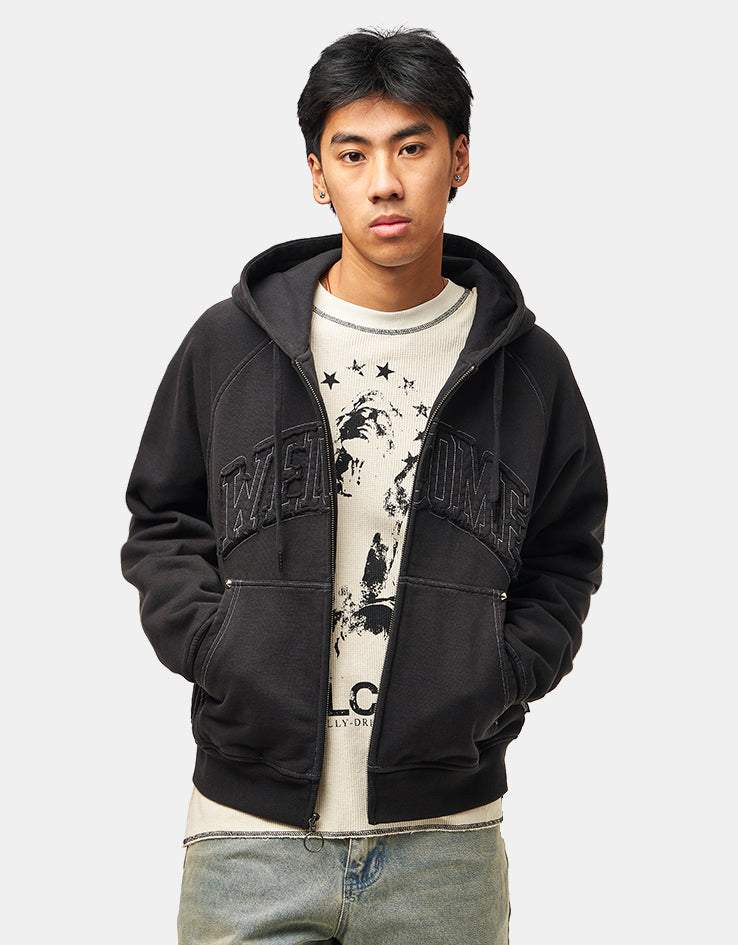 Welcome Kellen Cropped Stud Zip Hoodie - Black/White
