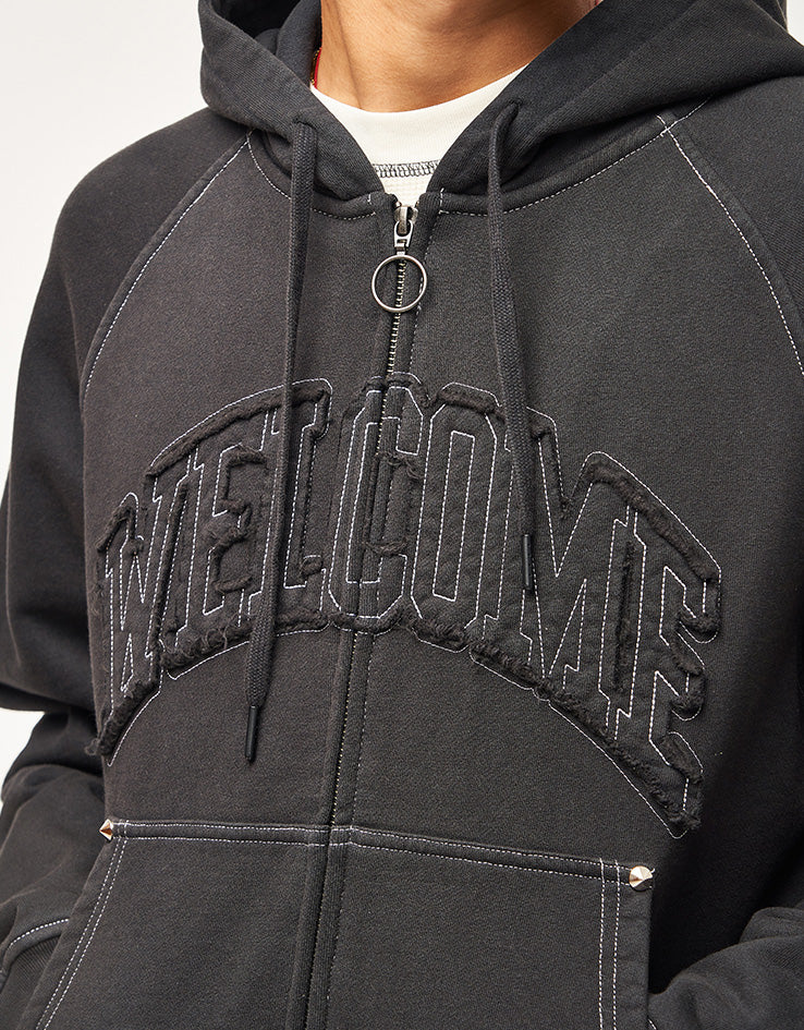 Welcome Kellen Cropped Stud Zip Hoodie - Black/White