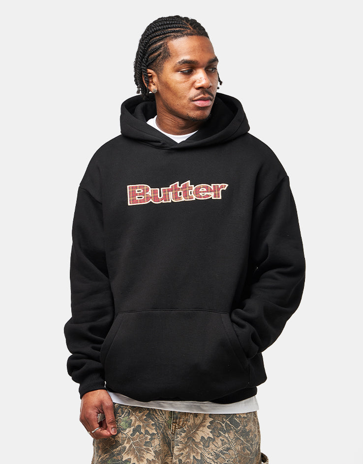 Butter Goods Plaid Logo Applique Pullover Hoodie - Black