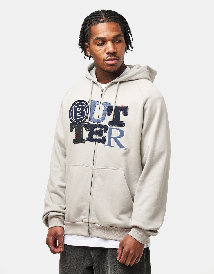 Butter Goods Patchwork Zip-Thru Hoodie - Cement