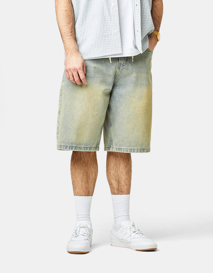 Butter Goods Scorpion Stitch Denim Shorts - Tinted Light Blue