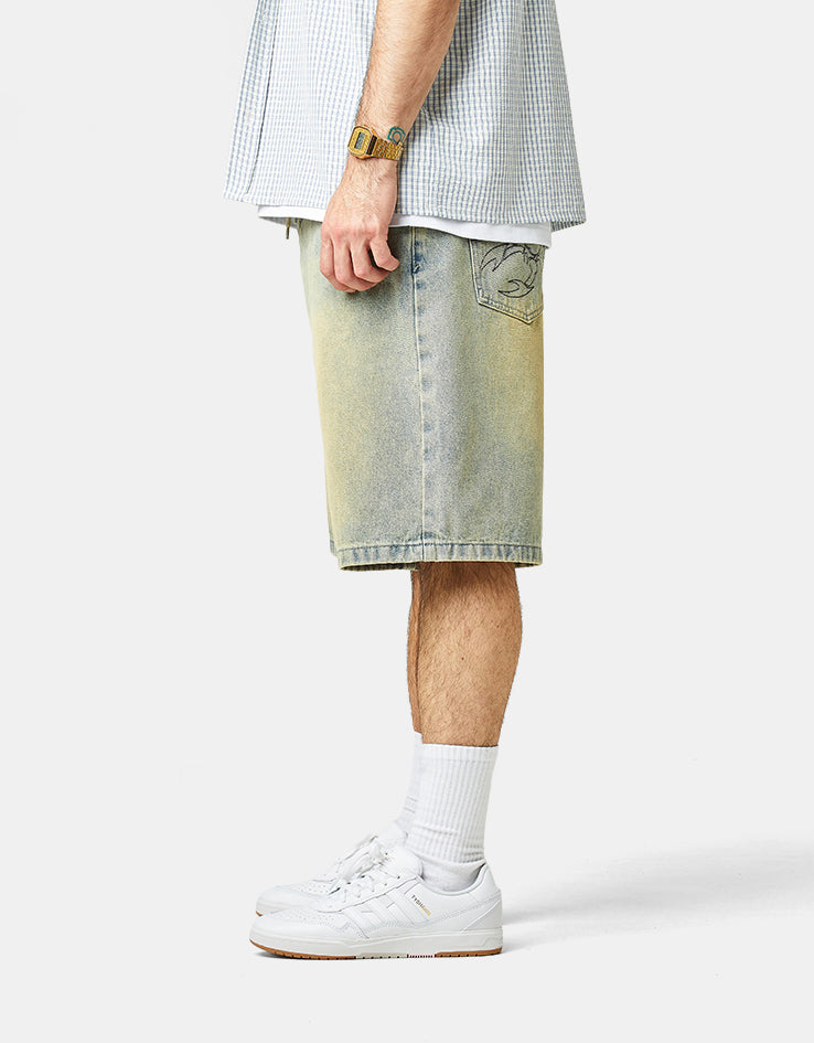 Butter Goods Scorpion Stitch Denim Shorts - Tinted Light Blue
