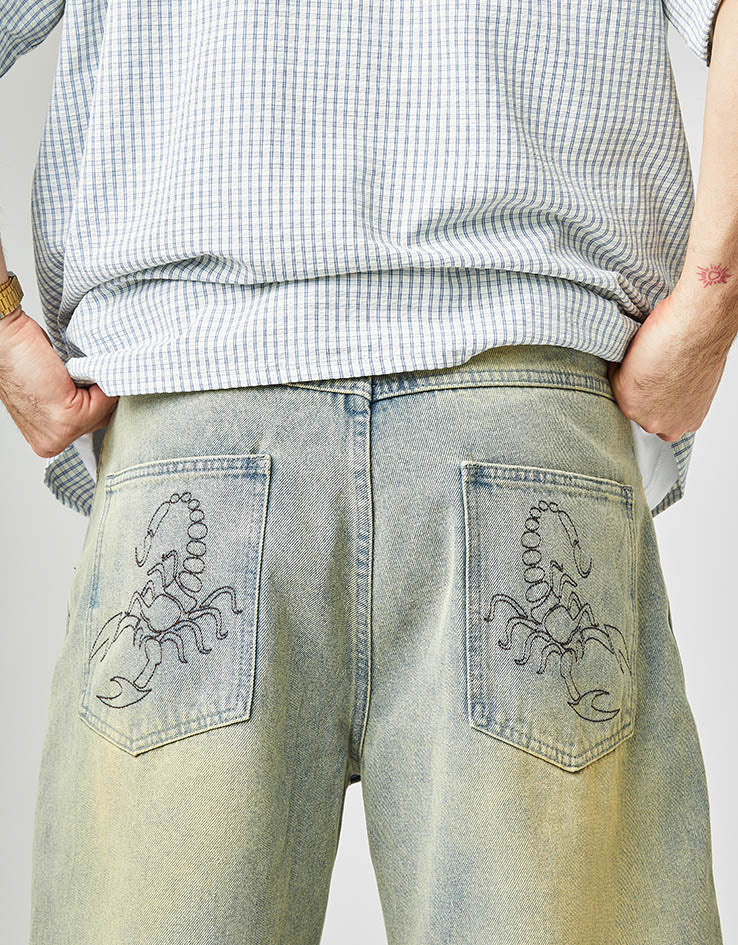 Butter Goods Scorpion Stitch Denim Shorts - Tinted Light Blue