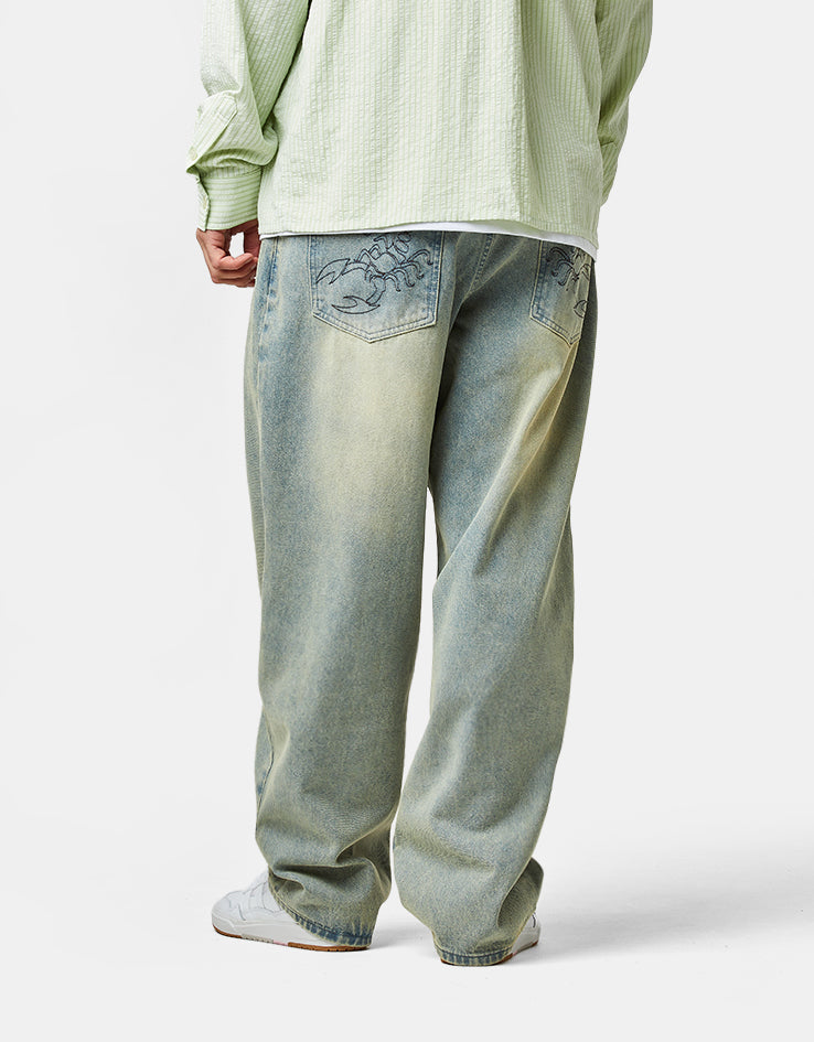 Butter Goods Scorpion Stitch Denim Jeans - Tinted Light Blue