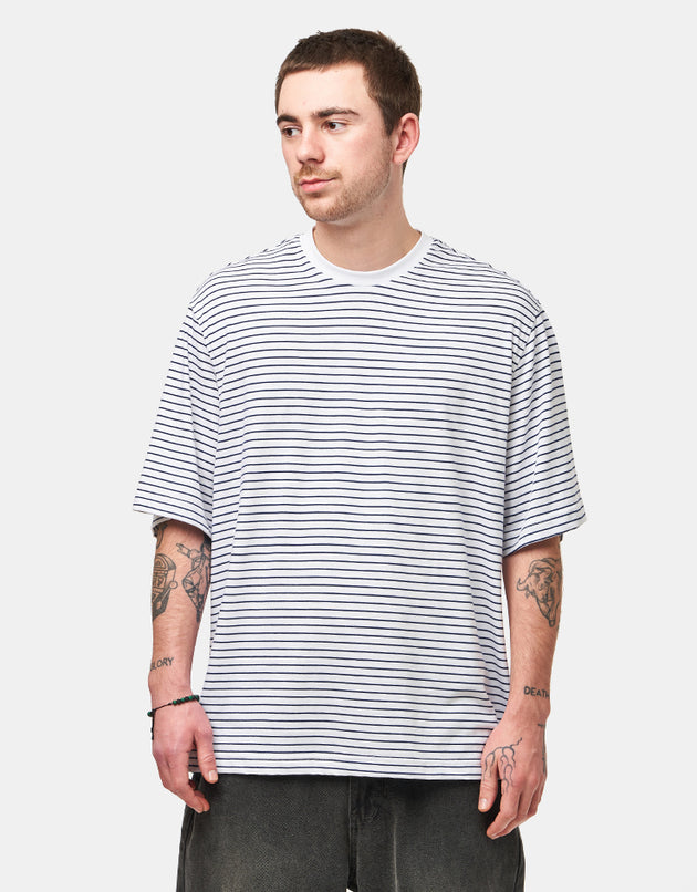 adidas Skate Exclusive Yarn Dyed Striped T-Shirt - White/Dark Blue