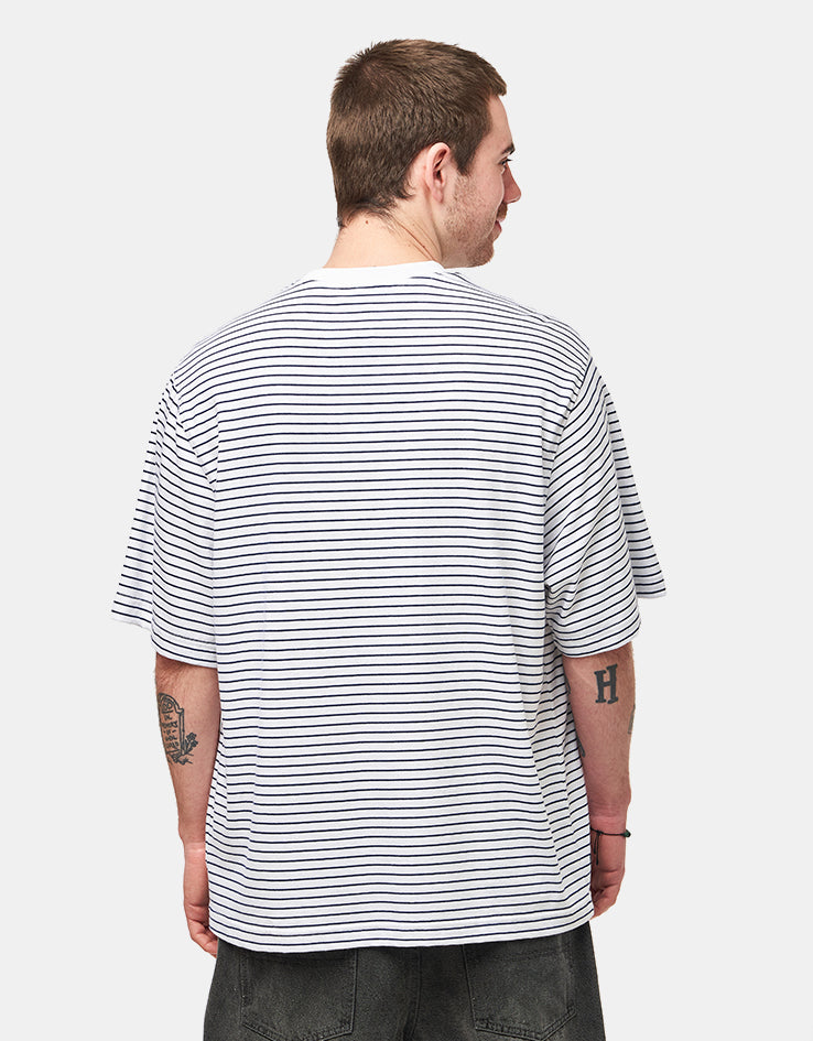 adidas Skate Yarn Dyed Striped T-Shirt - White/Dark Blue