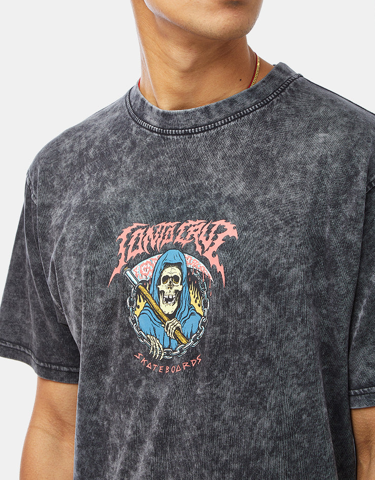 Santa Cruz Out Of Time Front T-Shirt - Black Acid Wash