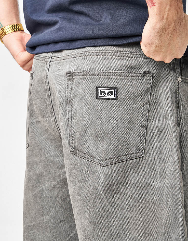 Obey Bigwig Baggy Denim Shorts - Black Wrinkle Wash