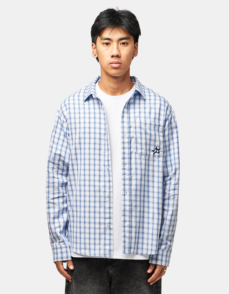 HUF H Star L/S Plaid Shirt - Light Blue