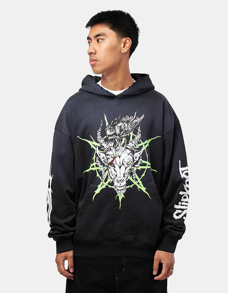 Welcome x Slipknot Ravenous Distressed Sun Fade Pullover Hoodie - Black Fade