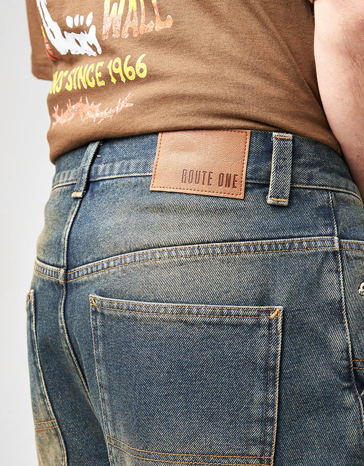 Route One Super Baggy Jorts - Dirty Indigo Wash