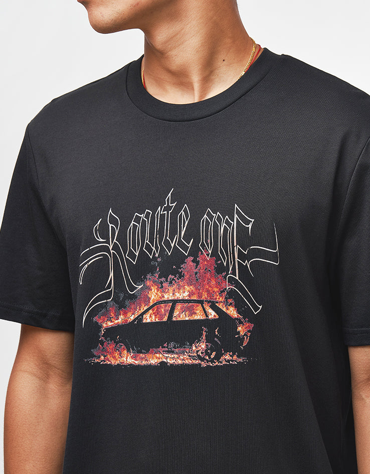 Route One Up in Flames Organic T-Shirt - Black
