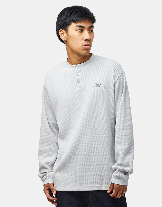 New Balance Numeric Waffle Knit Long Sleeve Henley - Grey
