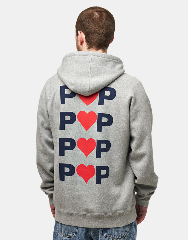 Pop Trading Company Hearts Pullover Hoodie - Heather Grey