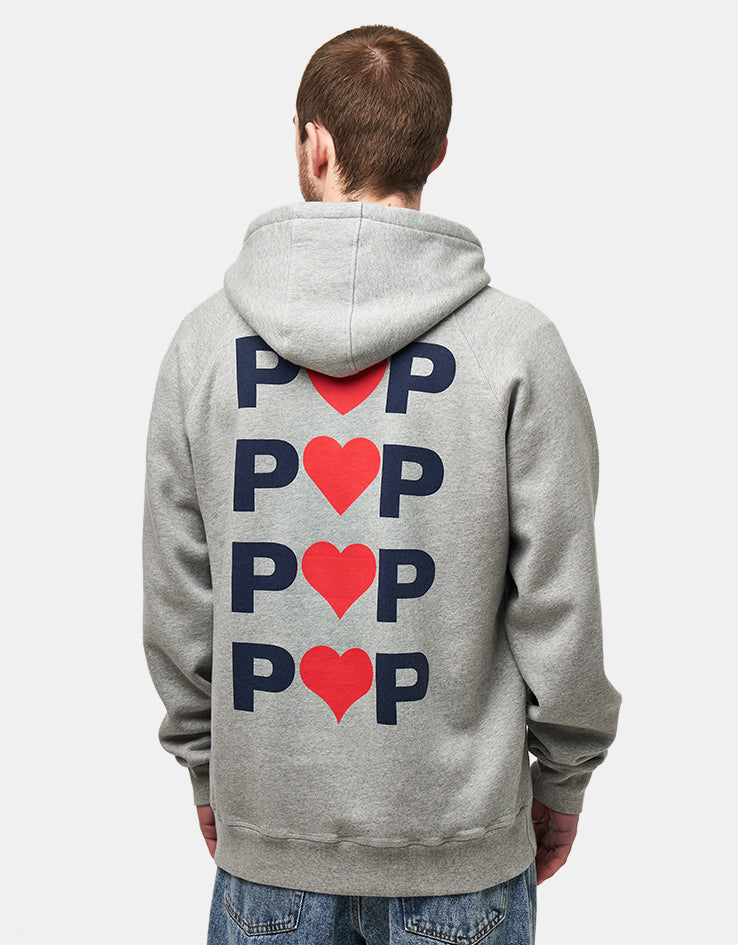 Pop Trading Company Hearts Pullover Hoodie - Heather Grey