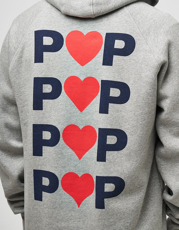 Pop Trading Company Hearts Pullover Hoodie - Heather Grey