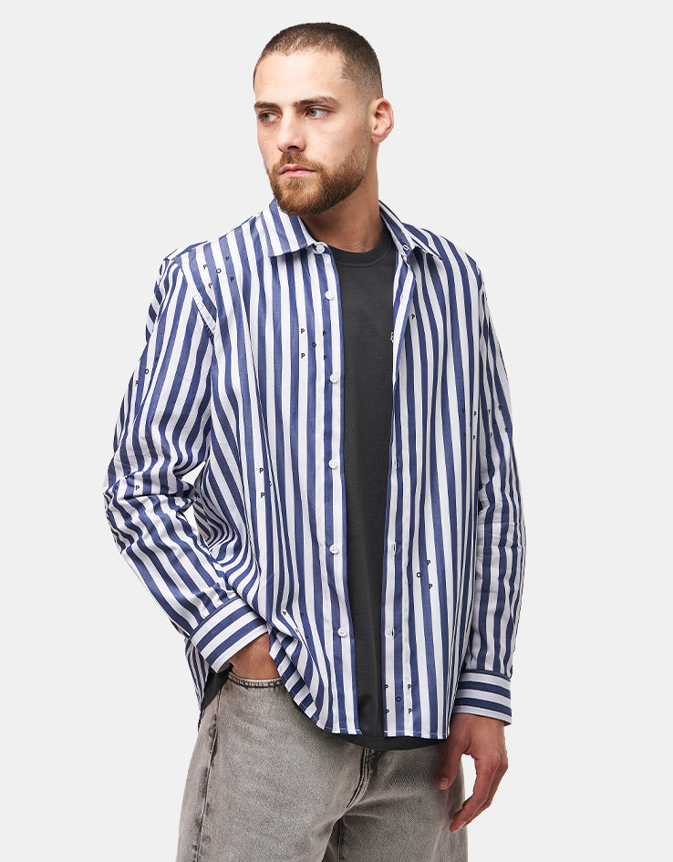 Pop Trading Company Logos Stripe Shirt - Navy/White