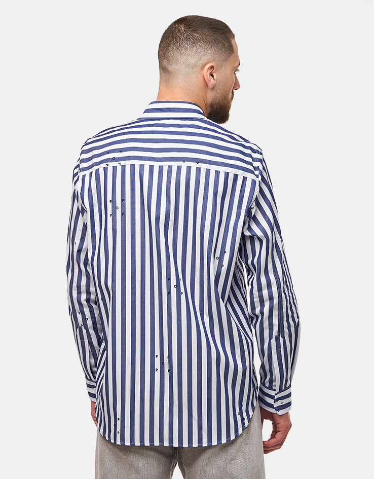 Pop Trading Company Logos Stripe Shirt - Navy/White