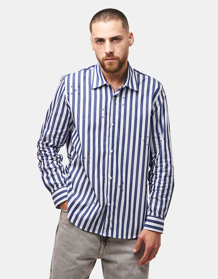 Pop Trading Company Logos Stripe Shirt - Navy/White