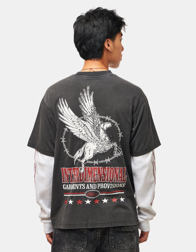 Welcome Pegasus Garment-Dyed Layered L/S Knit - Vintage Black/White