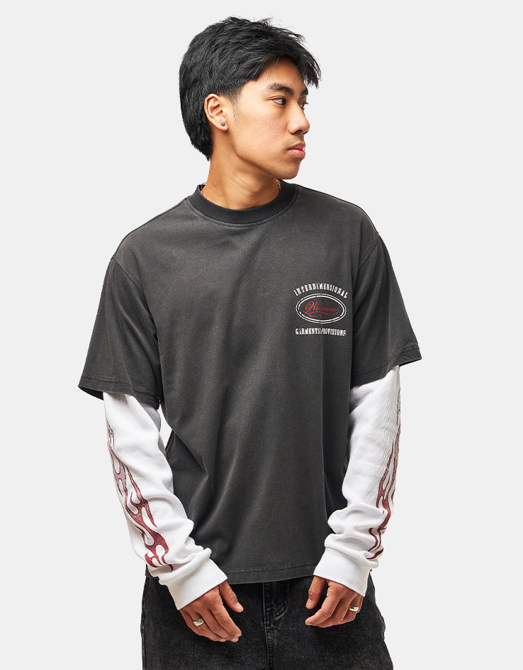 Welcome Pegasus Garment-Dyed Layered L/S Knit - Vintage Black/White