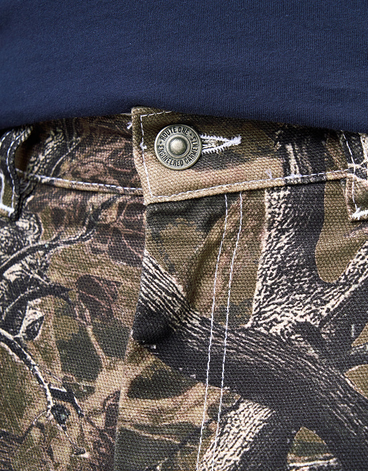 Route One Super Baggy Canvas Shorts - Tree Camo (Green)