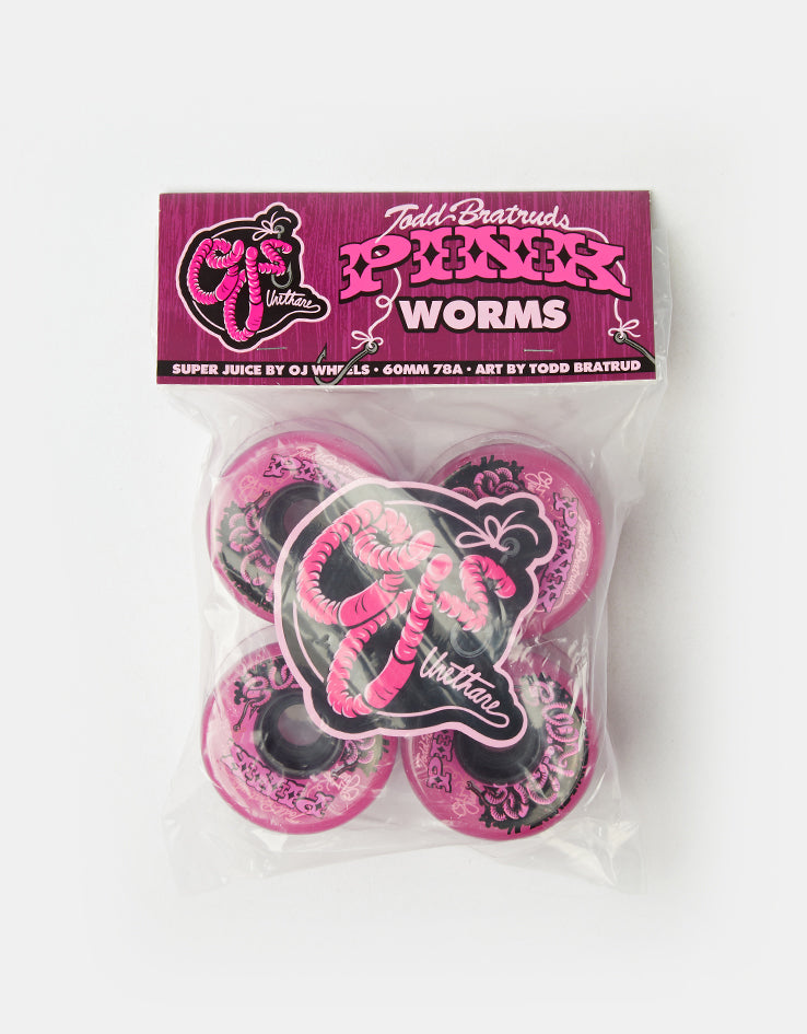 OJ x Todd Bratrud Pink Worms Super Juice 78a Skateboard Wheels - 60mm