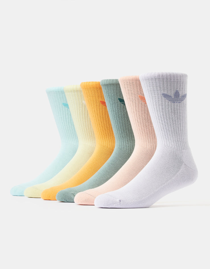 adidas Trefoil Cushion 6 Pack Crew Socks - Silver Green/Glow Pink/Powder Yellow