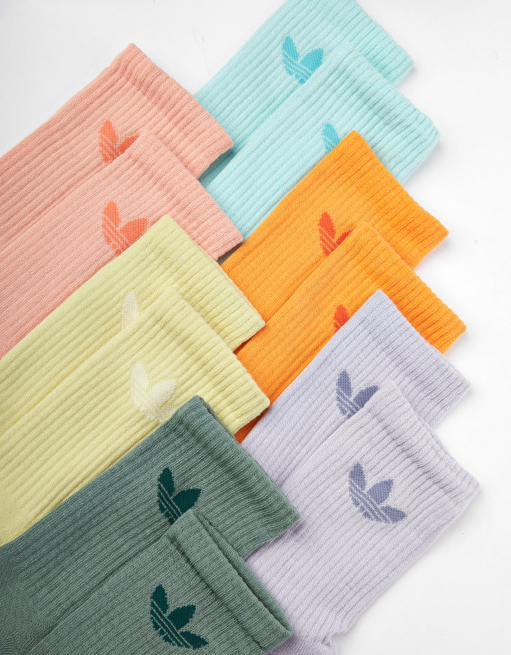 adidas Trefoil Cushion 6 Pack Crew Socks - Silver Green/Glow Pink/Powder Yellow