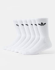 adidas Trefoil Cushion 6 Pack Crew Socks - White