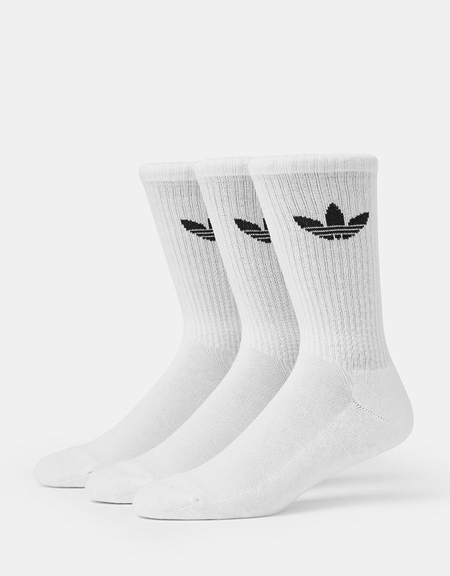 adidas Trefoil Cushion 3 Pack Crew Socks - White