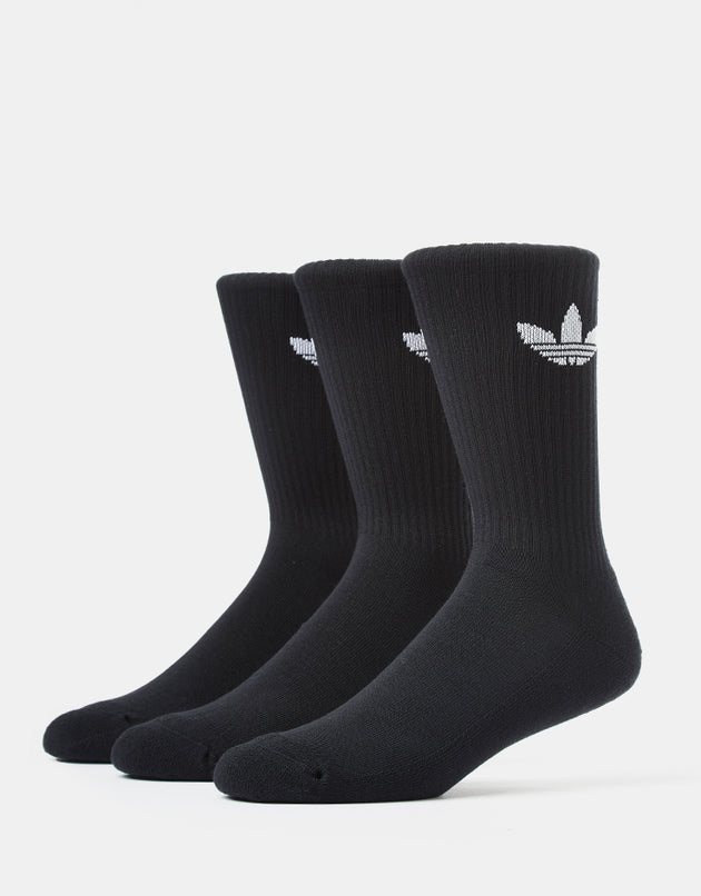 adidas Trefoil Cushion 3 Pack Crew Socks - Black