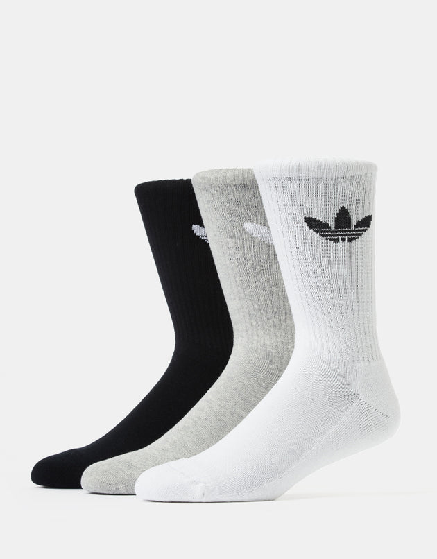 adidas Trefoil Cushion 3 Pack Crew Socks - White/Grey/Black