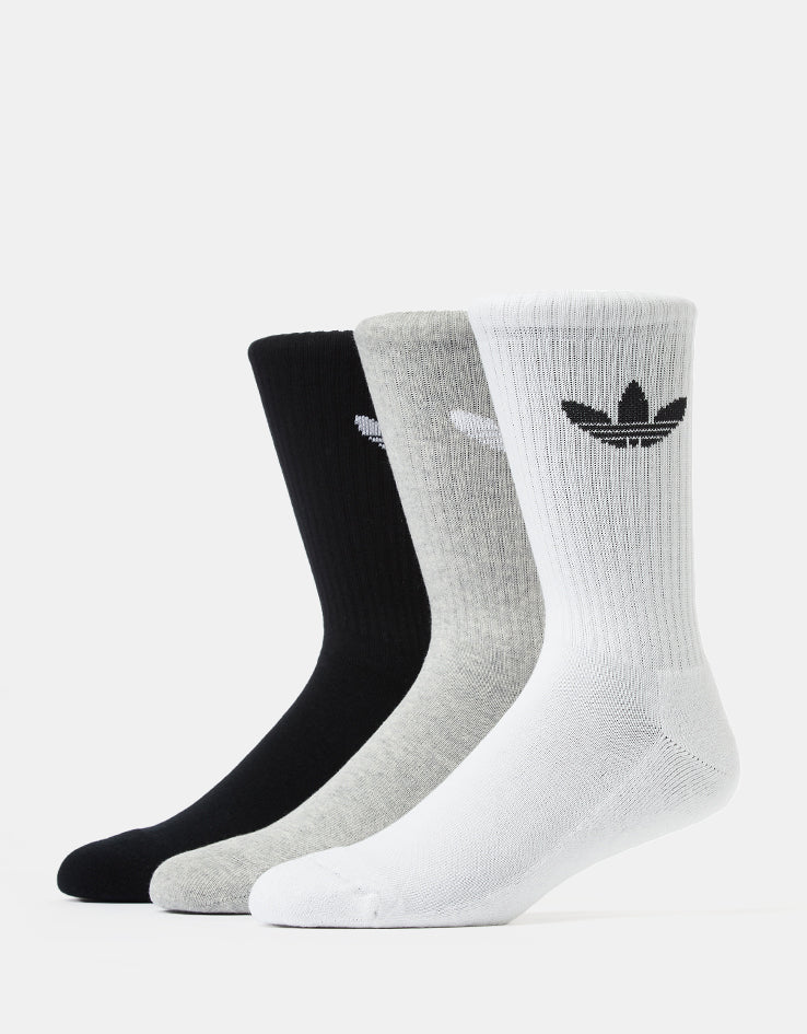 adidas Trefoil Cushion 3 Pack Crew Socks - White/Grey/Black