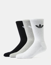adidas Trefoil Cushion 3 Pack Crew Socks - White/Grey/Black