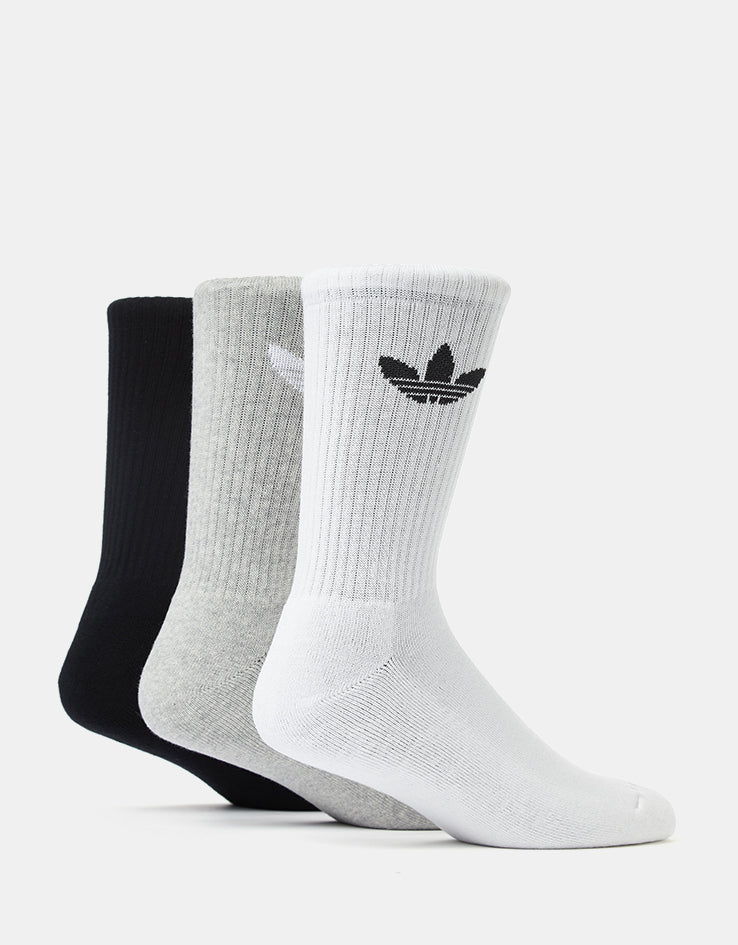 adidas Trefoil Cushion 3 Pack Crew Socks - White/Grey/Black