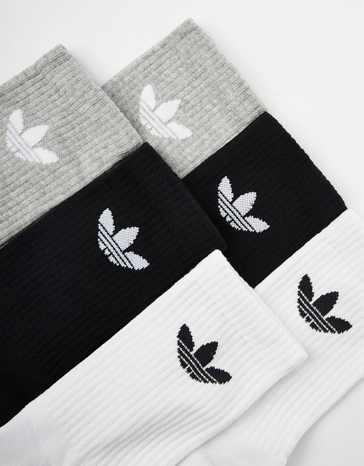 adidas Trefoil Cushion 3 Pack Crew Socks - White/Grey/Black