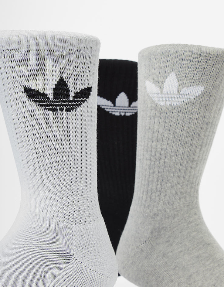 adidas Trefoil Cushion 3 Pack Crew Socks - White/Grey/Black